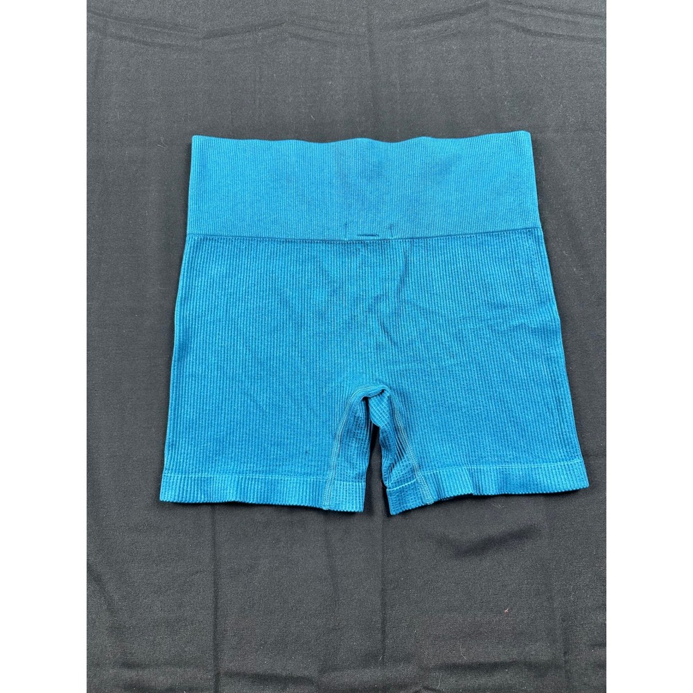 Colsie Womens Ribbed Seamless Bike Shorts Teal Blue High Waisted Size M